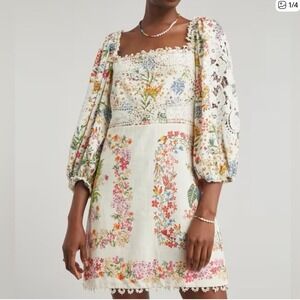FARM Rio Floral Patchwork Mini Dress - Cream and Multicolor